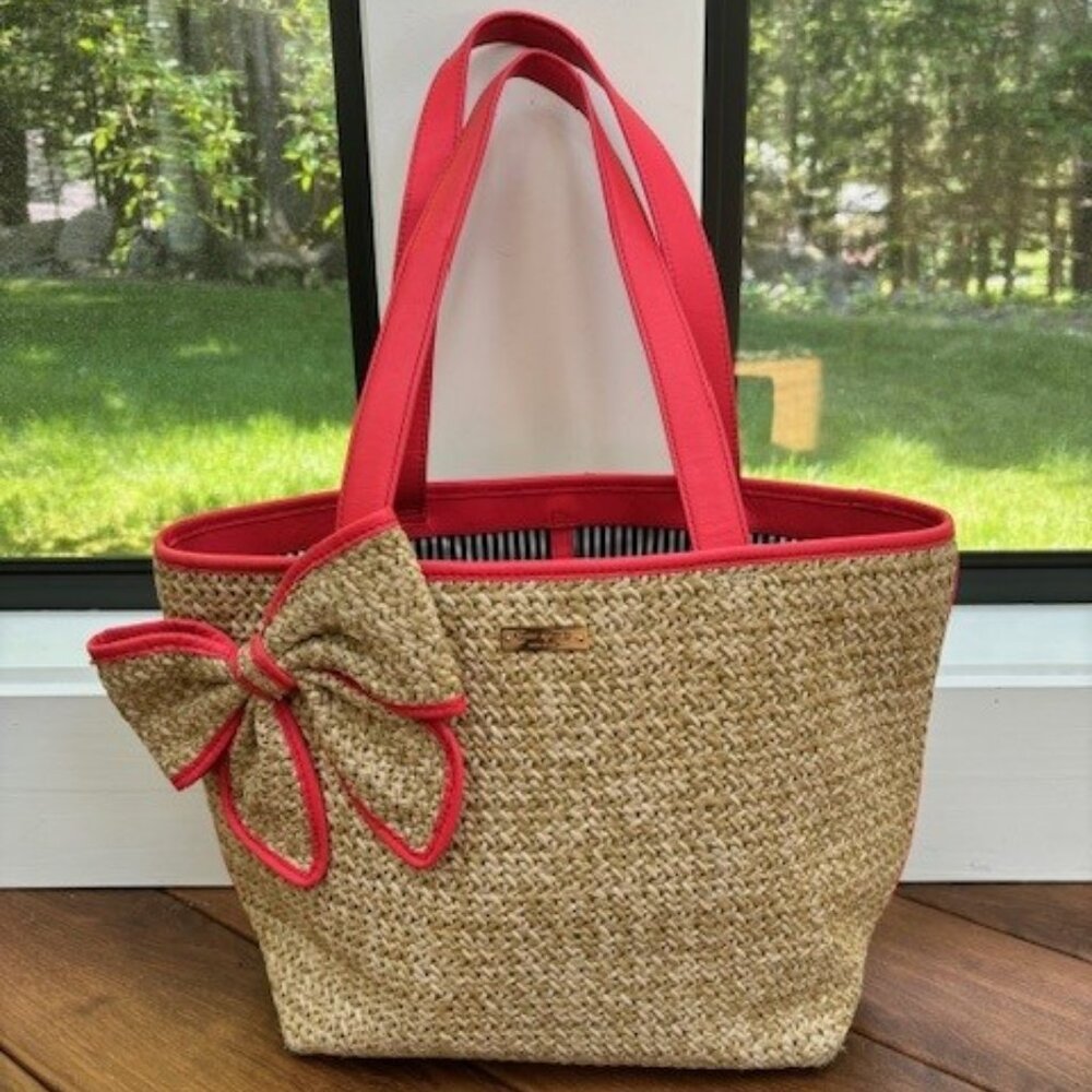 Kate Spade New York BELLE PLACE Woven STRAW BOW TOTE Handbag Purse